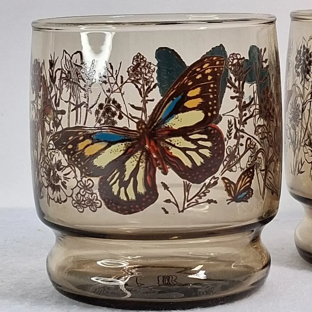 Vintage Butterfly Lowball Juice Glasses Tumblers Set of 4
